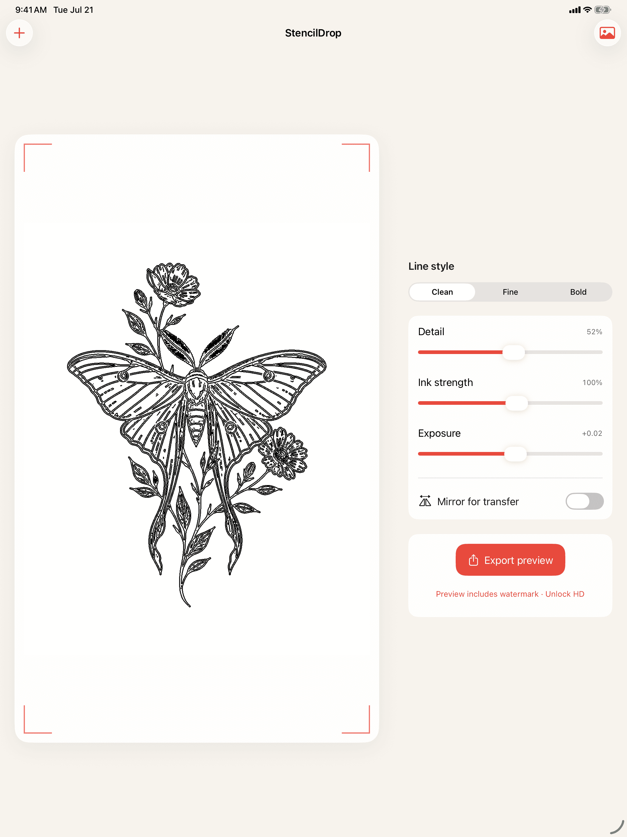 StencilDrop iPad editor with large stencil preview and persistent controls